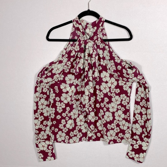 Alexis Paloma Silk Tie Neck Cold Shoulder Blouse Floral size medium - Picture 15 of 16